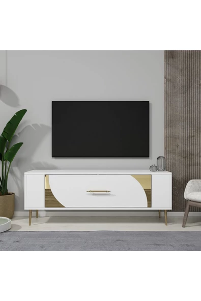DemonteHome RETROP2DH TV SEHPASI BEYAZ ALTIN