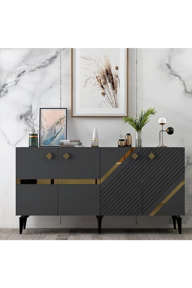 DemonteHome İRİSDH LAZER DESENLİ KONSOL ANTRASİT ALTIN
