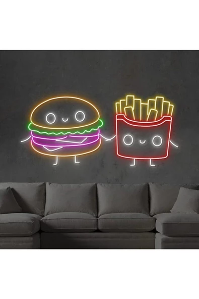 Twins Led Aydınlatma Hamburger ve Patates Figürlü Neon Tabela ürün görseli 1