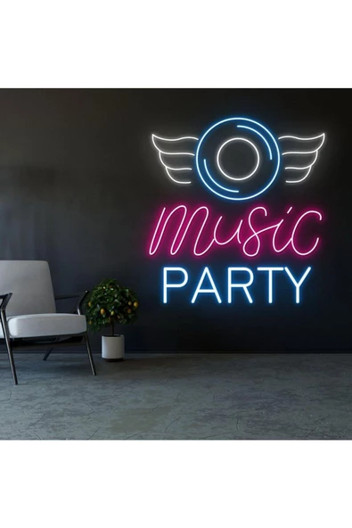 Twins Led Aydınlatma Music PARTY Yazılı ve Şekilli Neon Tabela ürün görseli 1