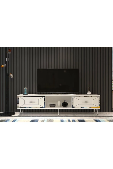 DemonteHome Arnodh Tv Sehpasi Beyaz Gümüş