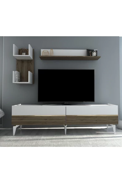 DemonteHome Tedydh Tv Ünitesi Takımı Beyaz Ceviz Altın