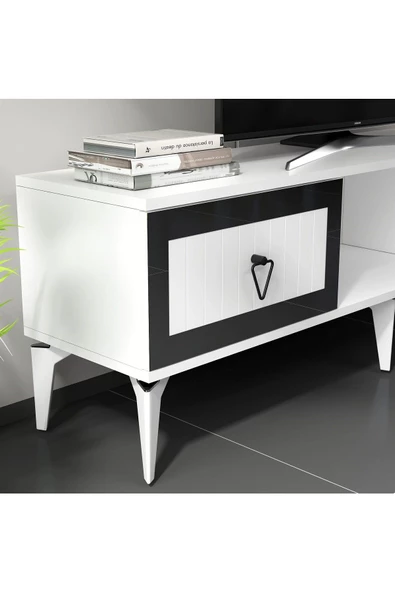 DemonteHome LİNDADH RAFLI TV ÜNİTESİ TAKIMI BEYAZ GÜMÜŞ - 4