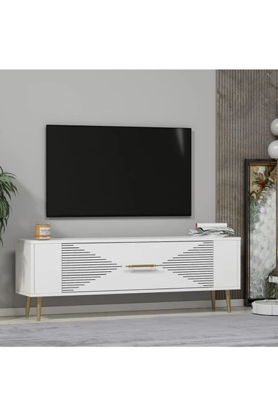 DemonteHome RETROL1DH TV SEHPASI BEYAZ ALTIN - 2