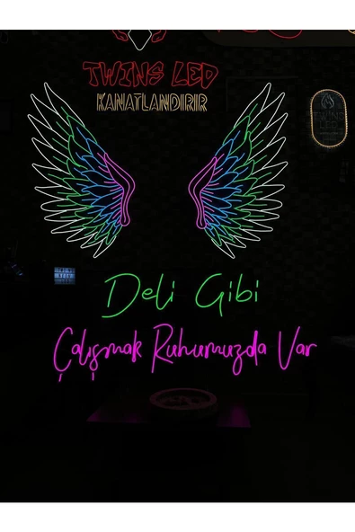 Twins Led Aydınlatma Deli Gibi Çalışmak Ruhumuzda Var Yazılı Neon Tabela - Resim 3