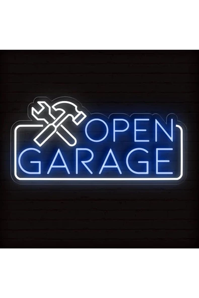 Twins Led Aydınlatma OPEN GARAGE Yazılı ve Şekilli Neon Tabela ürün görseli 1