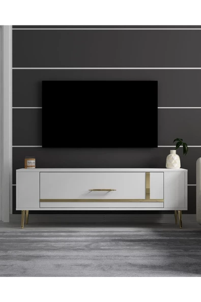 DemonteHome RETROP1DH TV SEHPASI BEYAZ ALTIN