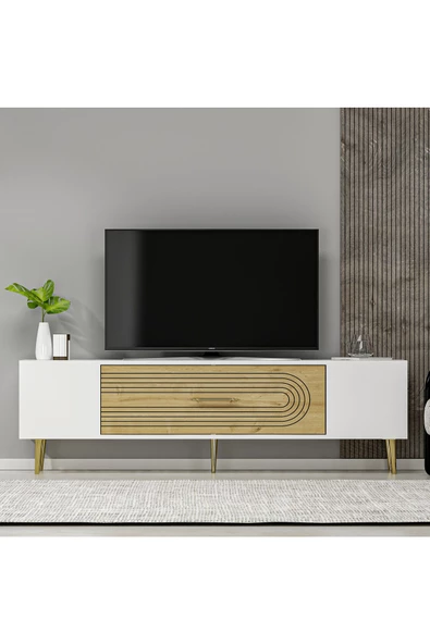 DemonteHome Dekol3dh Tv Sehpası Beyaz Safirmeşe Altın