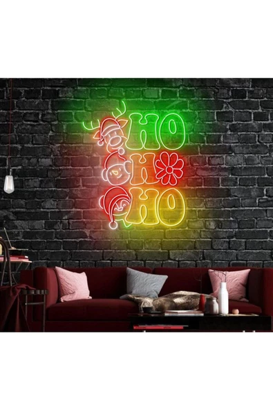 Twins Led Aydınlatma HO HO HO Yazılı ve Şekilli Neon Tabela ürün görseli 1