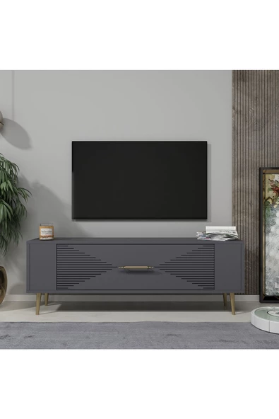 DemonteHome Retrol1dh Tv Sehpasi Antrasit Altin