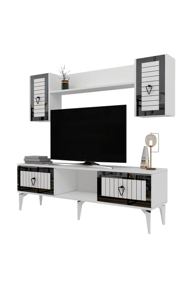 DemonteHome LİNDADH RAFLI TV ÜNİTESİ TAKIMI BEYAZ GÜMÜŞ - 6