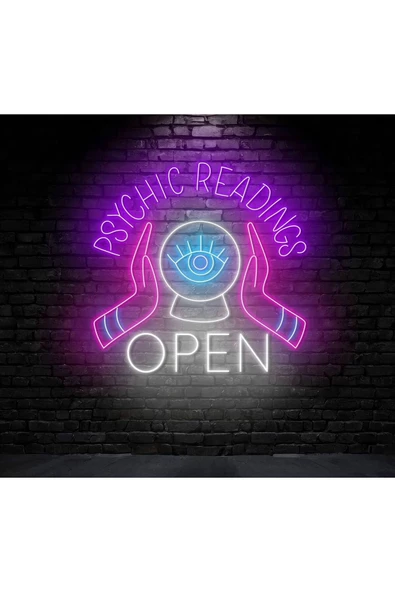 Twins Led Aydınlatma PSYCHIC READINGS OPEN Yazılı ve Şekilli Neon Tabela - Resim 2