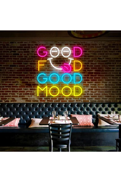 Twins Led Aydınlatma GOOD FOOD GOOD MOOD Yazılı ve Şekilli Neon Tabela