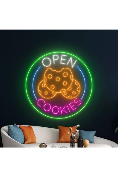 Twins Led Aydınlatma OPEN COOKIES Yazılı ve Şekilli Neon Tabela