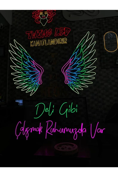 Twins Led Aydınlatma Deli Gibi Çalışmak Ruhumuzda Var Yazılı Neon Tabela - Resim 2