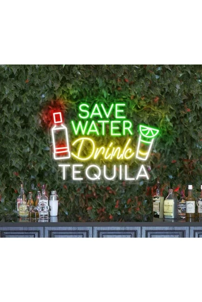 Twins Led Aydınlatma SAVE WATER Drink TEQUILA Yazılı ve Şekilli Neon Tabela ürün görseli 1