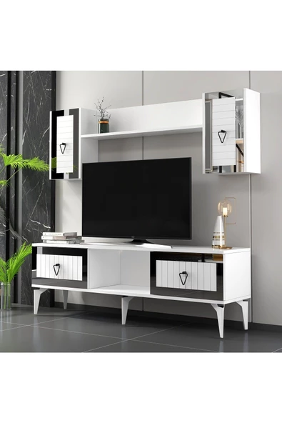 DemonteHome LİNDADH RAFLI TV ÜNİTESİ TAKIMI BEYAZ GÜMÜŞ - 2