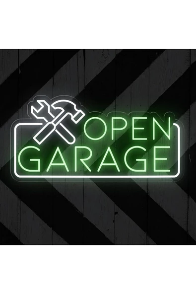 Twins Led Aydınlatma OPEN GARAGE Yazılı ve Şekilli Neon Tabela