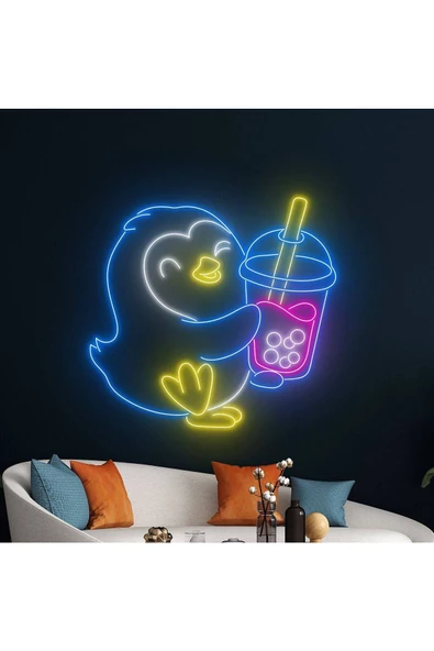 Twins Led Aydınlatma Penguen ve Bubble Tea Figürlü Neon Tabela ürün görseli 1