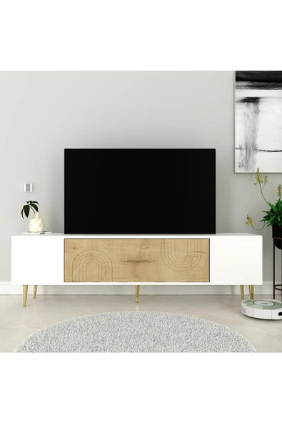 DemonteHome Dekol2dh Tv Sehpasi Beyaz Safirmeşe Altin