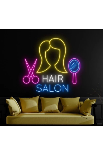 Twins Led Aydınlatma HAIR SALON Yazılı ve Şekilli Neon Tabela