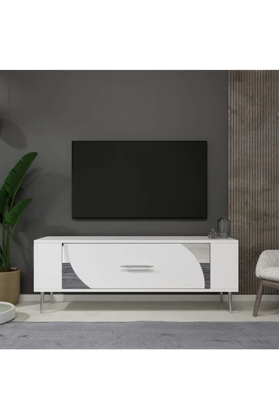 DemonteHome RETROP2DH TV SEHPASI BEYAZ GÜMÜŞ
