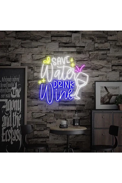 Twins Led Aydınlatma Save Water DRINK Wine Yazılı ve Şekilli Neon Tabela ürün görseli