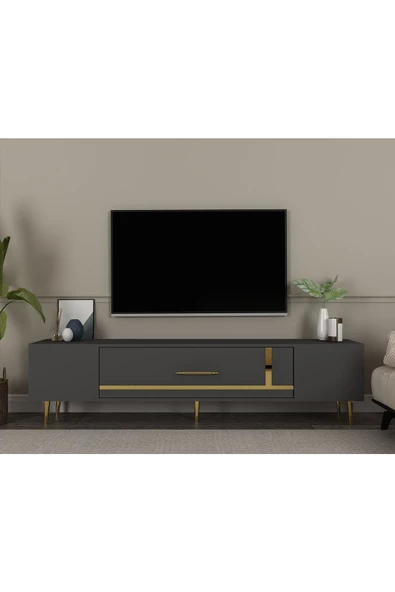DemonteHome DEKOP1DH TV SEHPASI ANTRASİT ALTIN