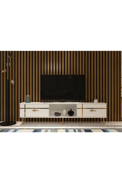 DemonteHome LİNEDH TV SEHPASI BEYAZ ALTIN