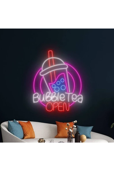 Twins Led Aydınlatma Bubble Tea OPEN Yazılı ve Şekilli Neon Tabela ürün görseli 1