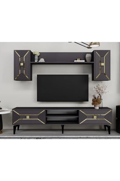 DemonteHome YUMEDİDH TV ÜNİTESİ TAKIMI ANTRASİT ALTIN