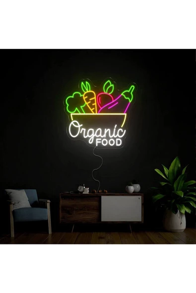 Twins Led Aydınlatma Organic FOOD Yazılı ve Şekilli Neon Tabela