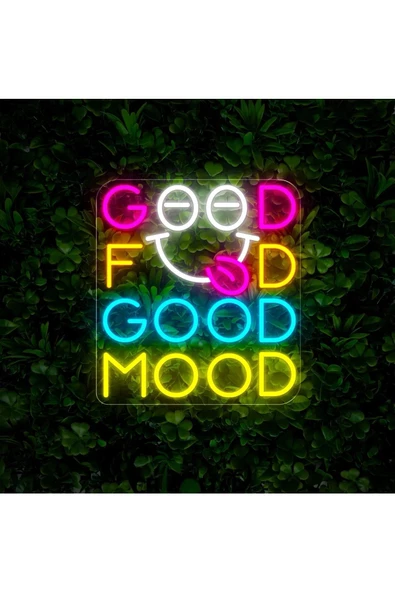 Twins Led Aydınlatma GOOD FOOD GOOD MOOD Yazılı ve Şekilli Neon Tabela - Resim 2