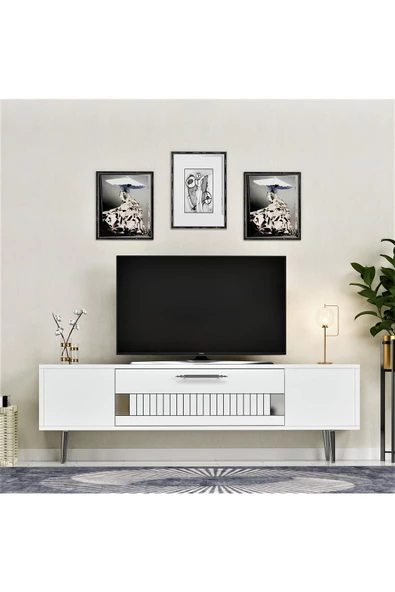 DemonteHome Fashiondh Tv Sehpasi Beyaz Gümüş