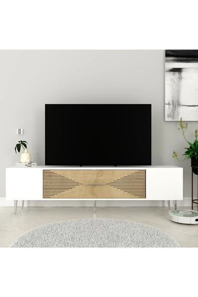 DemonteHome DEKOL1DH TV SEHPASI BEYAZ SAFİRMEŞE GÜMÜŞ