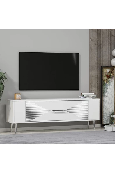 DemonteHome Retrol1dh Tv Sehpası Beyaz Gümüş