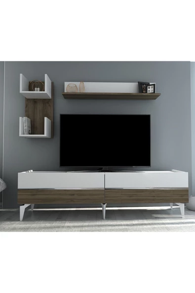 DemonteHome Tedydh Tv Ünitesi Takımı Beyaz Ceviz Gümüş