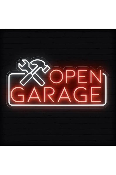 Twins Led Aydınlatma OPEN GARAGE Yazılı ve Şekilli Neon Tabela ürün görseli