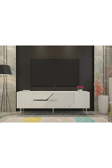 DemonteHome Dekolp5dh Tv Sehpasi Beyaz Gümüş