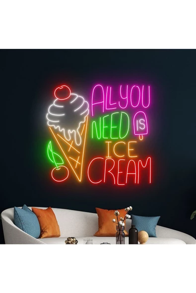 Twins Led Aydınlatma ALL YOU NEED IS ICE CREAM Yazılı ve Şekilli Neon Tabela ürün görseli