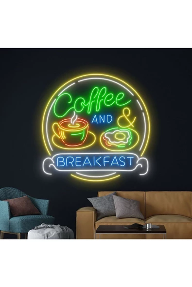 Twins Led Aydınlatma Coffee AND BREAKFAST Yazılı ve Şekilli Neon Tabela ürün görseli 1