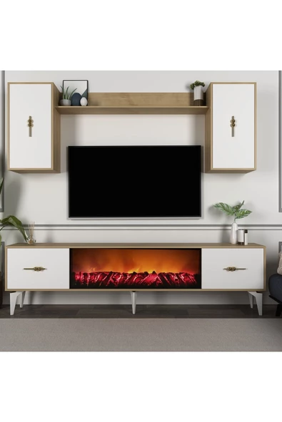 DemonteHome Sintadh 180 Cm Şömineli (B) Tv Ünitesi Takımı Safirmeşe Beyaz