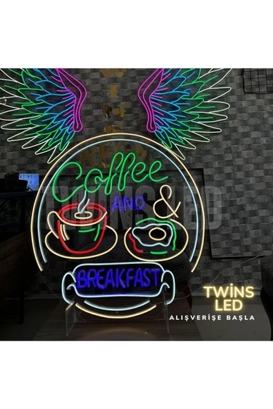 Twins Led Aydınlatma Coffee AND BREAKFAST Yazılı ve Şekilli Neon Tabela - Resim 2
