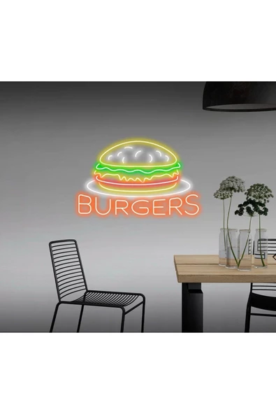 Twins Led Aydınlatma BURGERS Yazılı ve Şekilli Neon Tabela