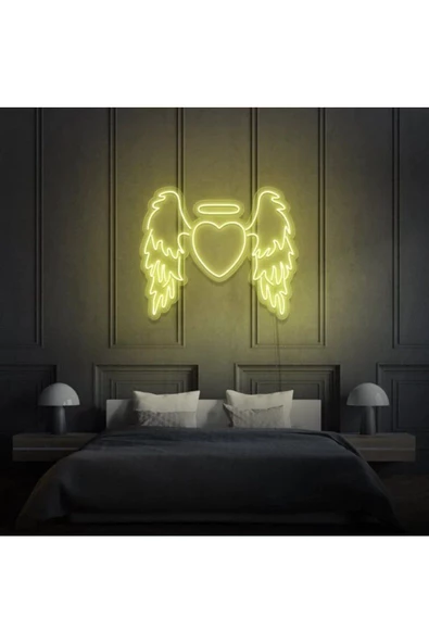 Twins Led Aydınlatma Kanatlı Kalp Şekilli Neon Tabela ürün görseli 1