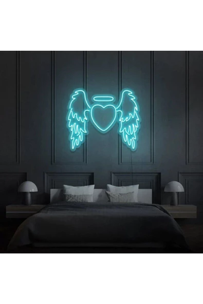 Twins Led Aydınlatma Kanatlı Kalp Şekilli Neon Tabela ürün görseli