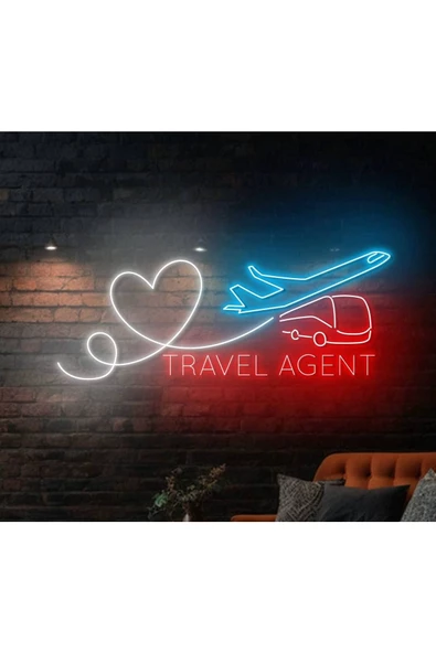 Twins Led Aydınlatma TRAVEL AGENT Yazılı ve Şekilli Neon Tabela ürün görseli 1