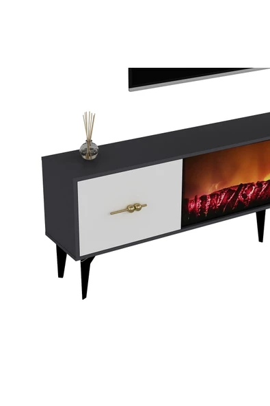 DemonteHome Sintadh 180 Cm Şömineli (B) Tv Ünitesi Takımı Antrasit Beyaz - 4