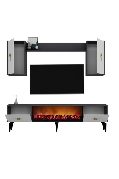 DemonteHome Sintadh 180 Cm Şömineli (B) Tv Ünitesi Takımı Antrasit Beyaz - 5