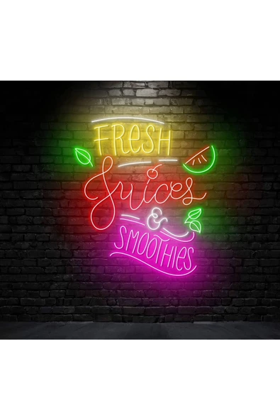 Twins Led Aydınlatma FRESH Juices SMOOTHIES Yazılı ve Şekilli Neon Tabela - Resim 2